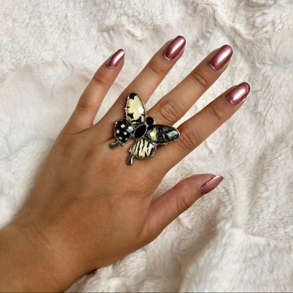 H&M Black White & Silver Butterfly Statement Ring